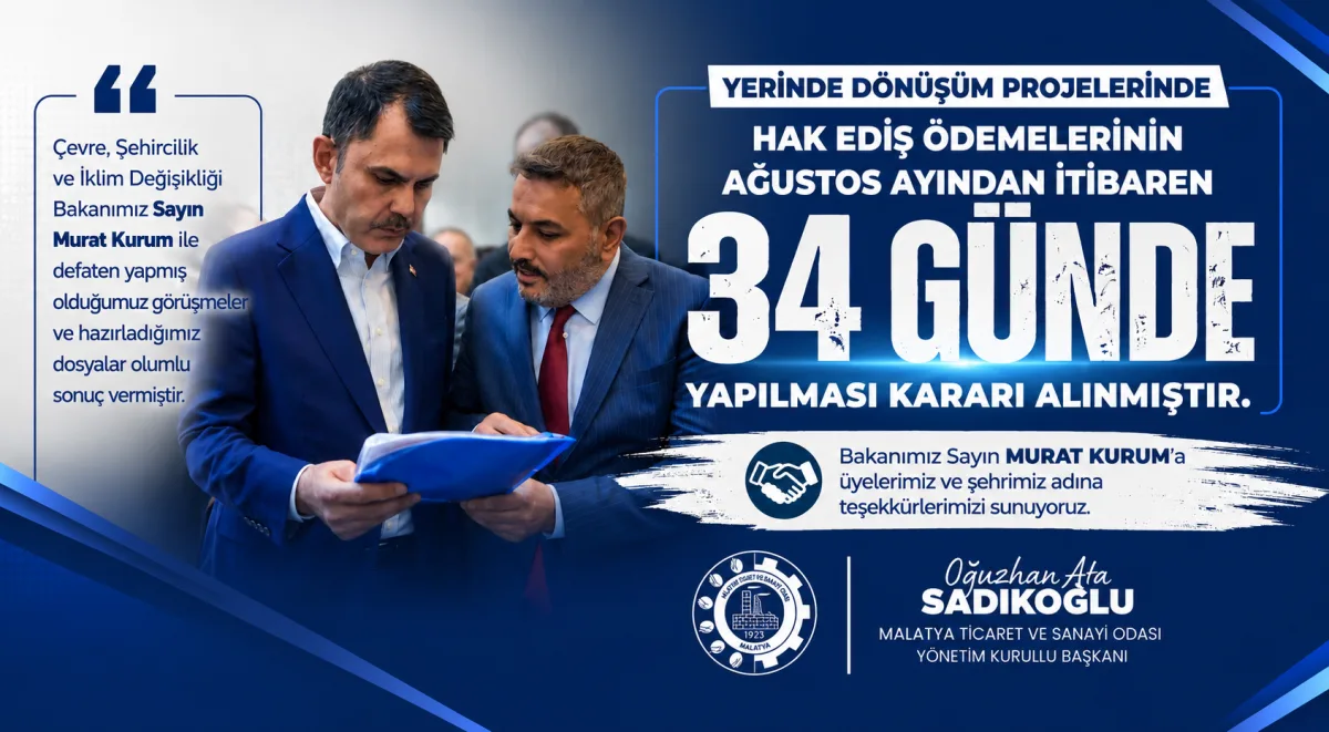 Sadıkoğlu:Yerinde Dönüşüm Hak Ediş Ödemeleri 34 Günde Yapılacak